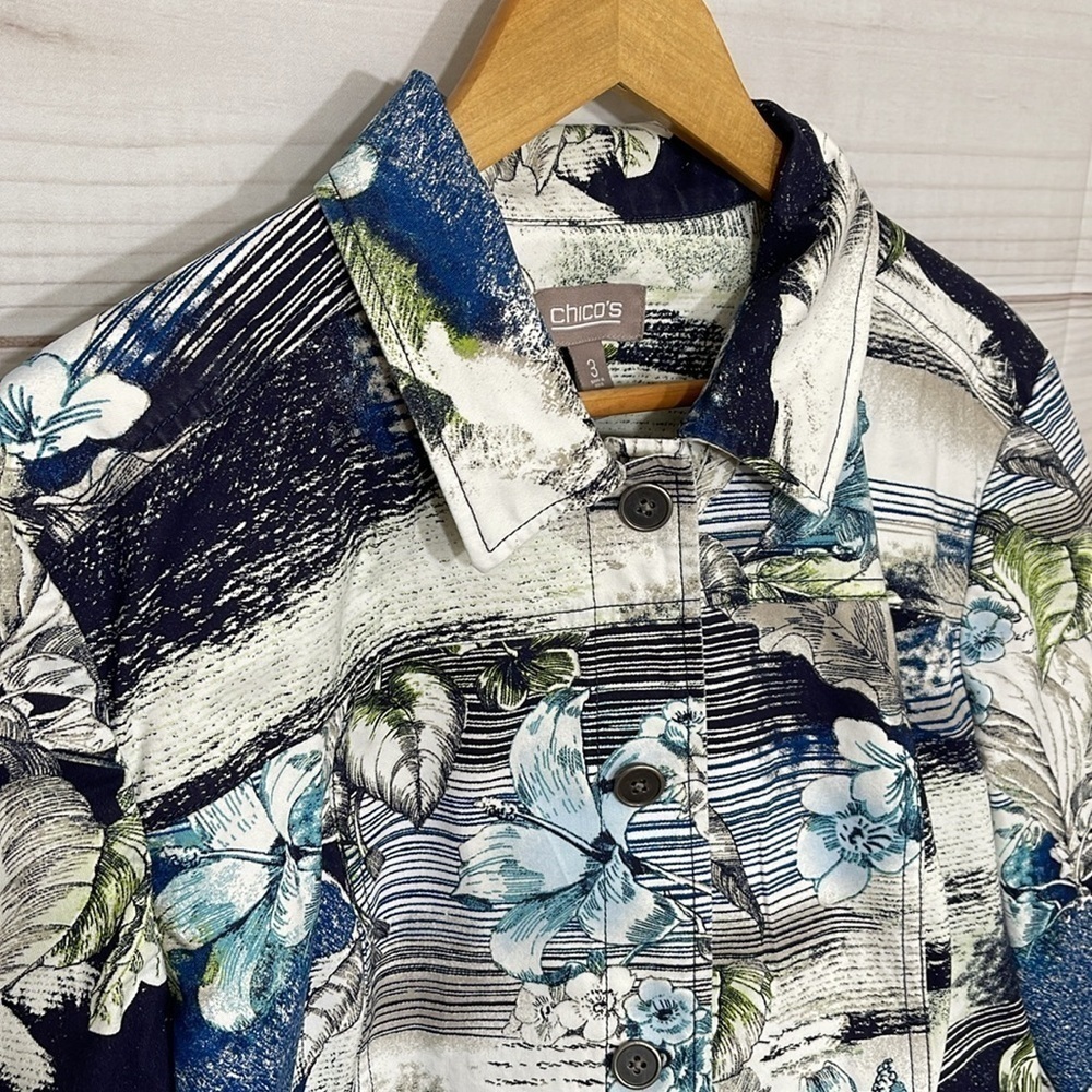 Chico’s Cotton Stretch Tropical Print 3/4 Sleeve Jacket Size 16/XL/Chico’s 3 - Picture 2 of 7